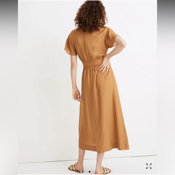 Madewell Mustard Linen-Blend Dolman Sleeve Tie-Waist Midi Dress — Size 8 - Picture 3 of 8